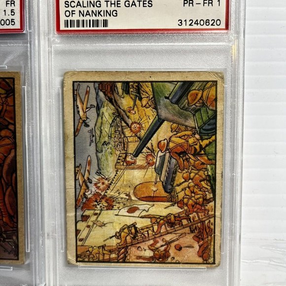 2 Graded 1938 Horrors of War #165 & #38 PSA Card Lot Scaling The Gates, Pontoon